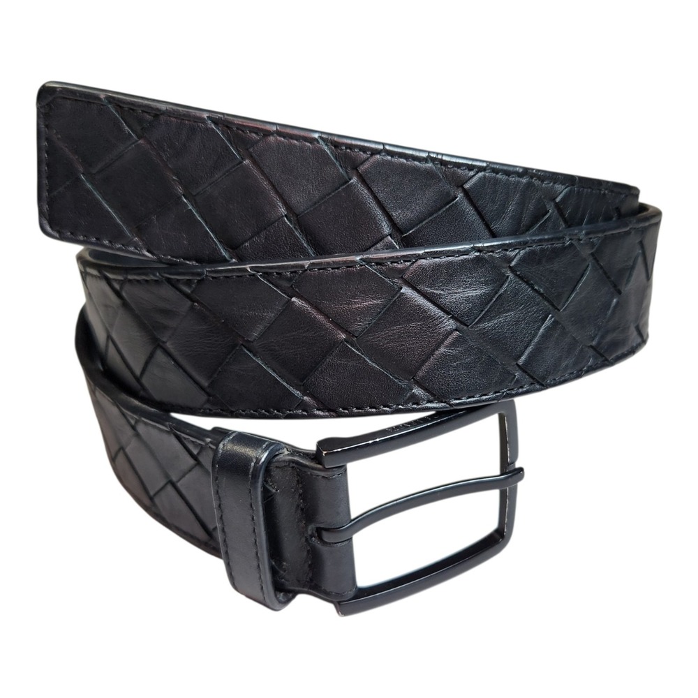 Bottega Veneta Intrecciato Black Leather Belt 95/38 Made Italy Men's 1.25"